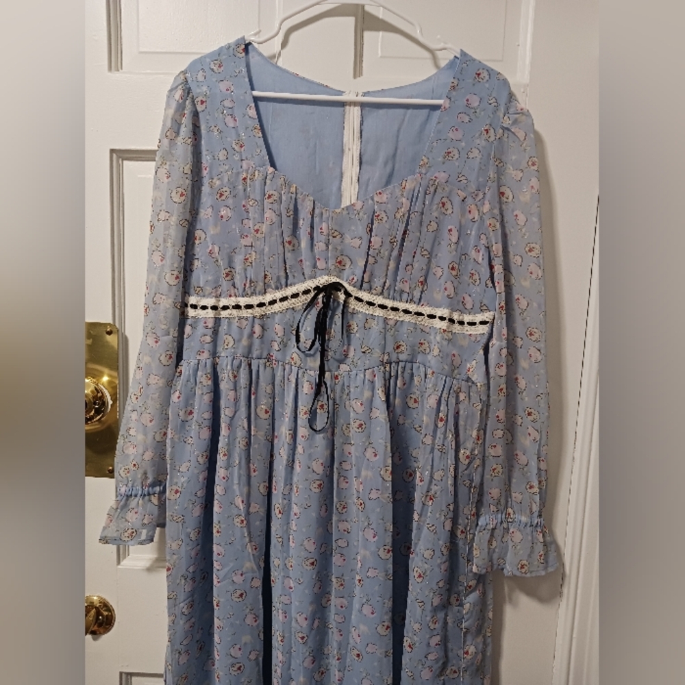 Meadowlark Cottagecore Bridgerton Milk Maid Fairy Dress, Sky Blue NWOT Sz L? - Picture 5 of 13